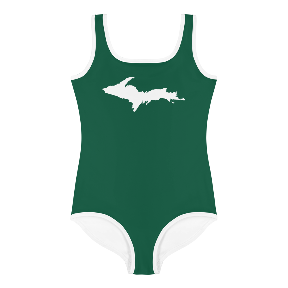 Michigan Upper Peninsula Toddler Swimsuit (w/ UP Outline) | Superior Green