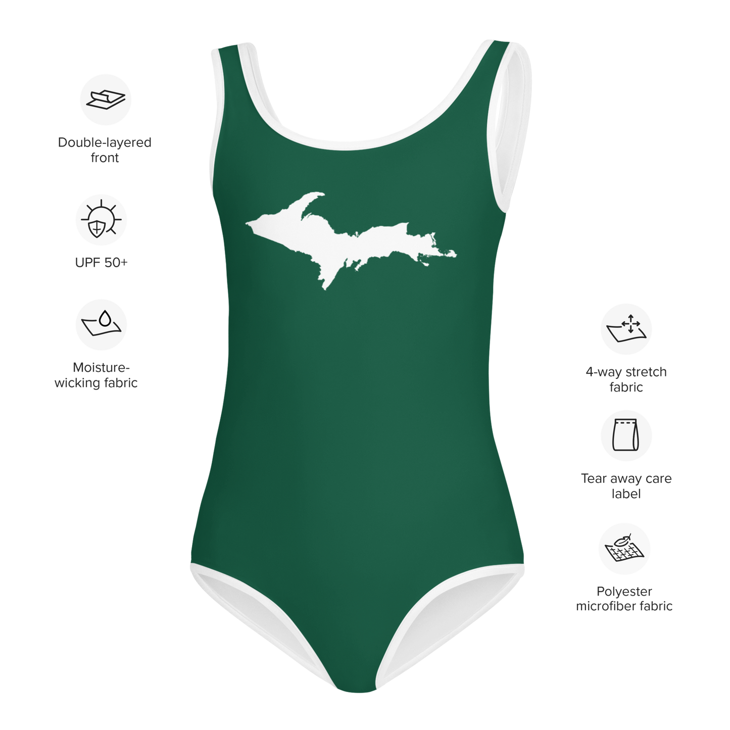 Michigan Upper Peninsula Toddler Swimsuit (w/ UP Outline) | Superior Green