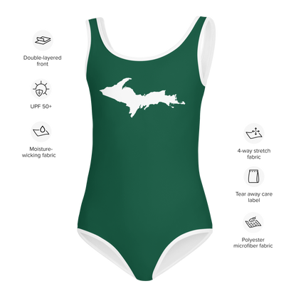 Michigan Upper Peninsula Toddler Swimsuit (w/ UP Outline) | Superior Green