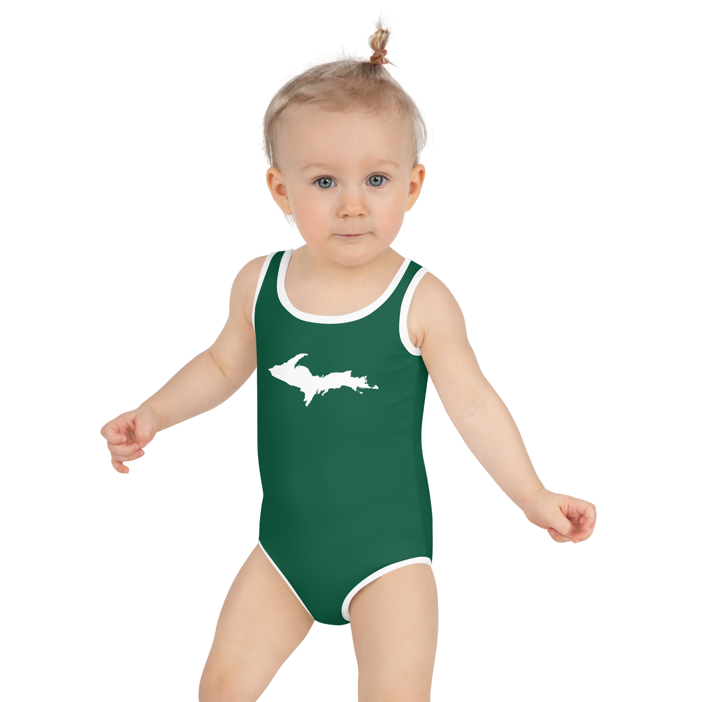 Michigan Upper Peninsula Toddler Swimsuit (w/ UP Outline) | Superior Green