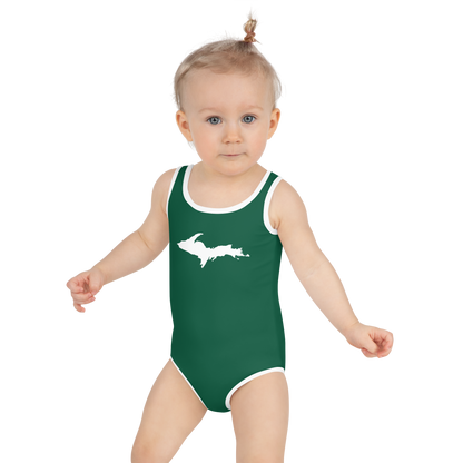 Michigan Upper Peninsula Toddler Swimsuit (w/ UP Outline) | Superior Green