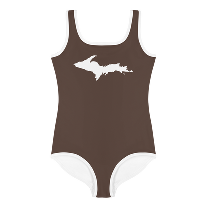 Michigan Upper Peninsula Toddler Swimsuit (w/ UP Outline) | Hickory Color