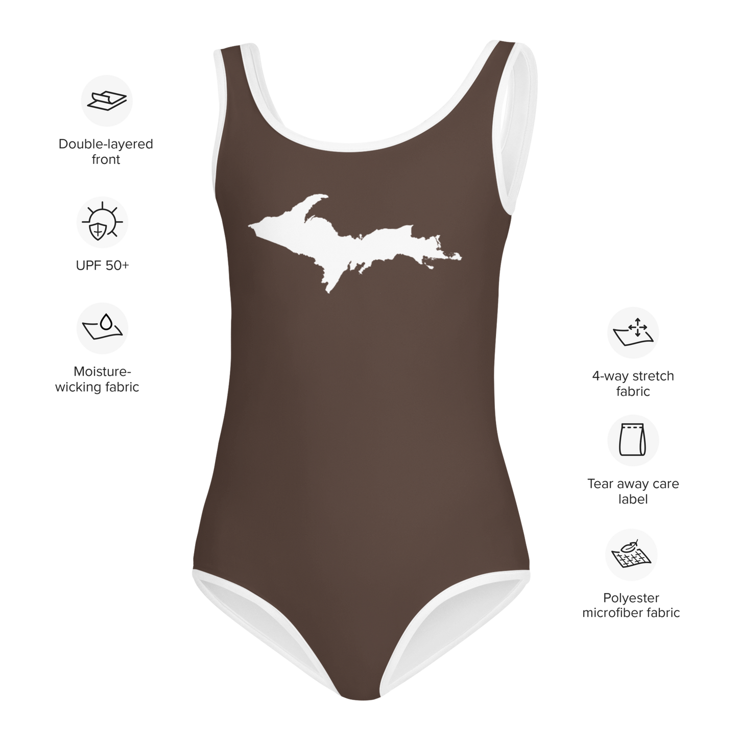 Michigan Upper Peninsula Toddler Swimsuit (w/ UP Outline) | Hickory Color