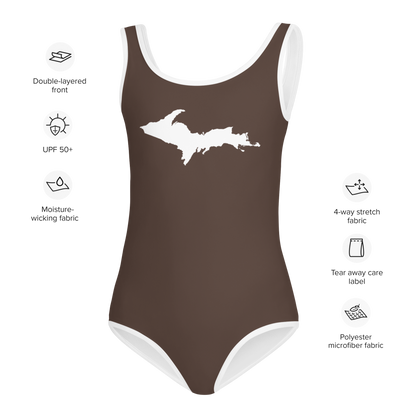 Michigan Upper Peninsula Toddler Swimsuit (w/ UP Outline) | Hickory Color