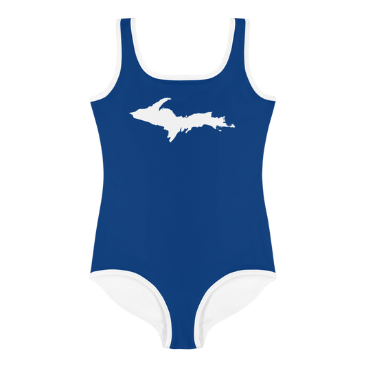 Michigan Upper Peninsula Toddler Swimsuit (w/ UP Outline) | Dearborn Blue