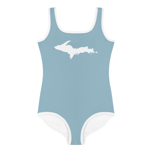 Michigan Upper Peninsula Toddler Swimsuit (w/ UP Outline) | Opal Blue