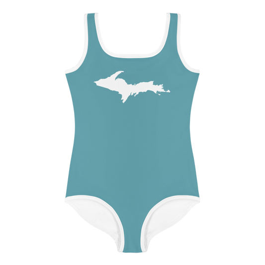 Michigan Upper Peninsula Toddler Swimsuit (w/ UP Outline) | Lake Huron Blue