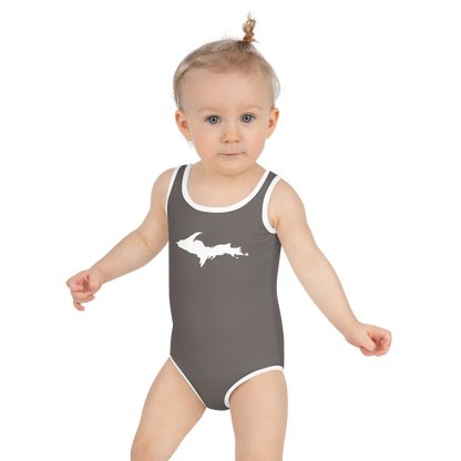 Michigan Upper Peninsula Toddler Swimsuit (w/ UP Outline) | Warren Tank Grey