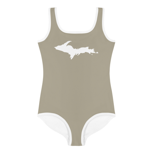 Michigan Upper Peninsula Toddler Swimsuit (w/ UP Outline) | Petoskey Stone Beige