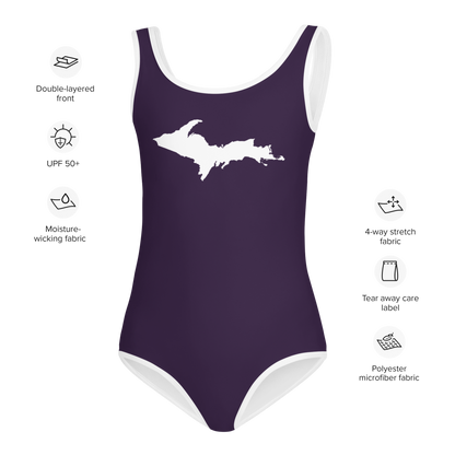 Michigan Upper Peninsula Toddler Swimsuit (w/ UP Outline) | Blackcurrant