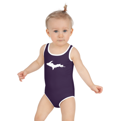 Michigan Upper Peninsula Toddler Swimsuit (w/ UP Outline) | Blackcurrant