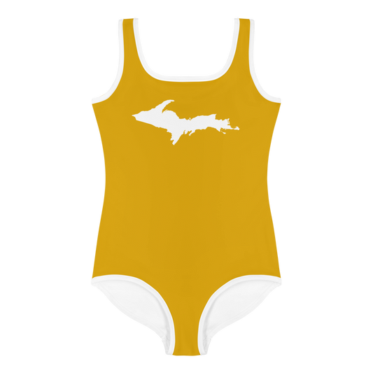 Michigan Upper Peninsula Toddler Swimsuit (w/ UP Outline) | Gold