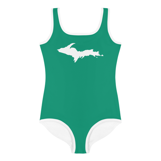 Michigan Upper Peninsula Toddler Swimsuit (w/ UP Outline) | Emerald Green