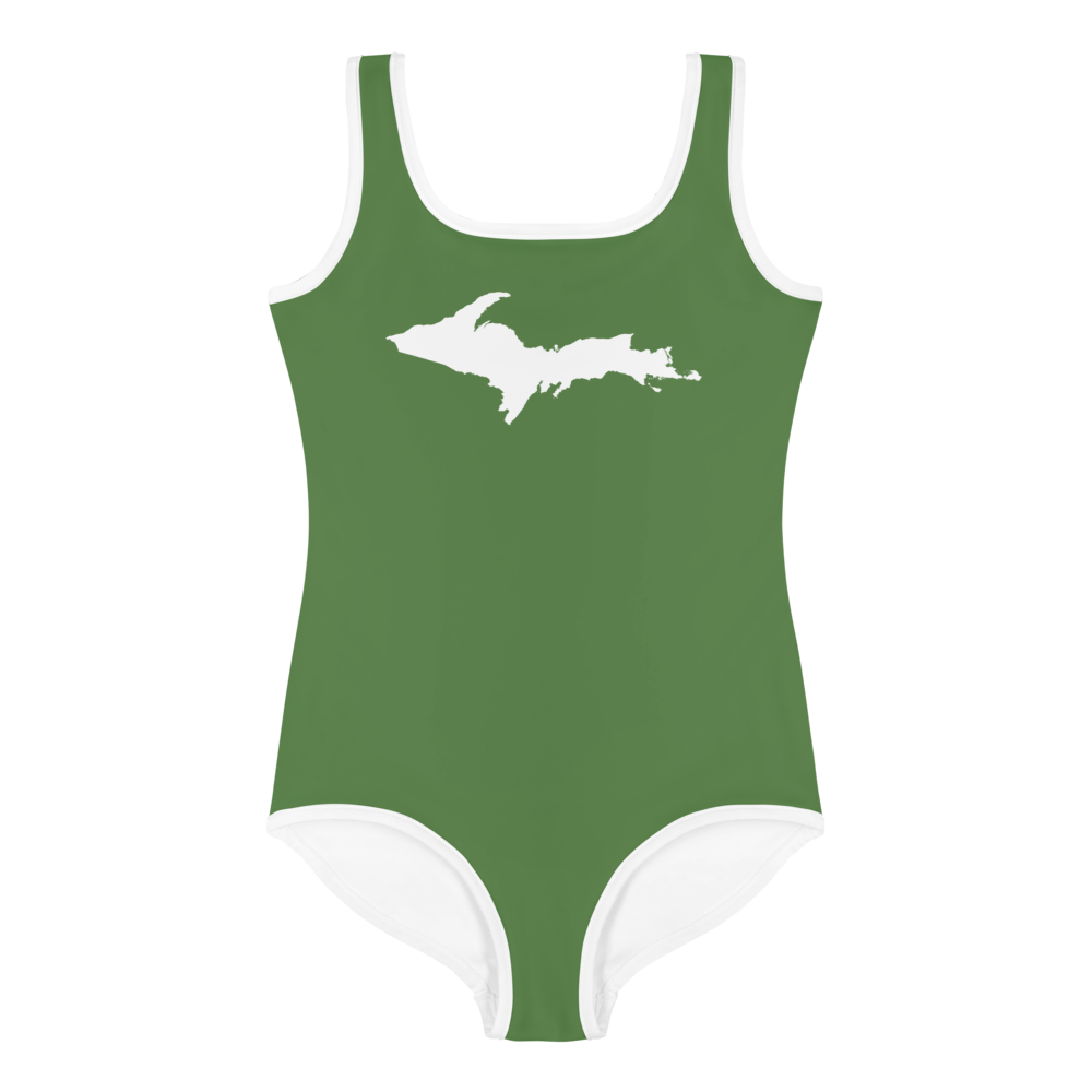 Michigan Upper Peninsula Toddler Swimsuit (w/ UP Outline) | Pine Green