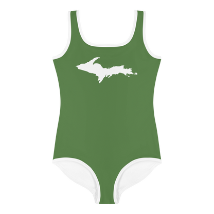 Michigan Upper Peninsula Toddler Swimsuit (w/ UP Outline) | Pine Green