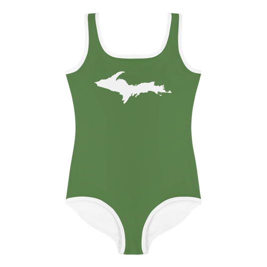 Michigan Upper Peninsula Toddler Swimsuit (w/ UP Outline) | Pine Green