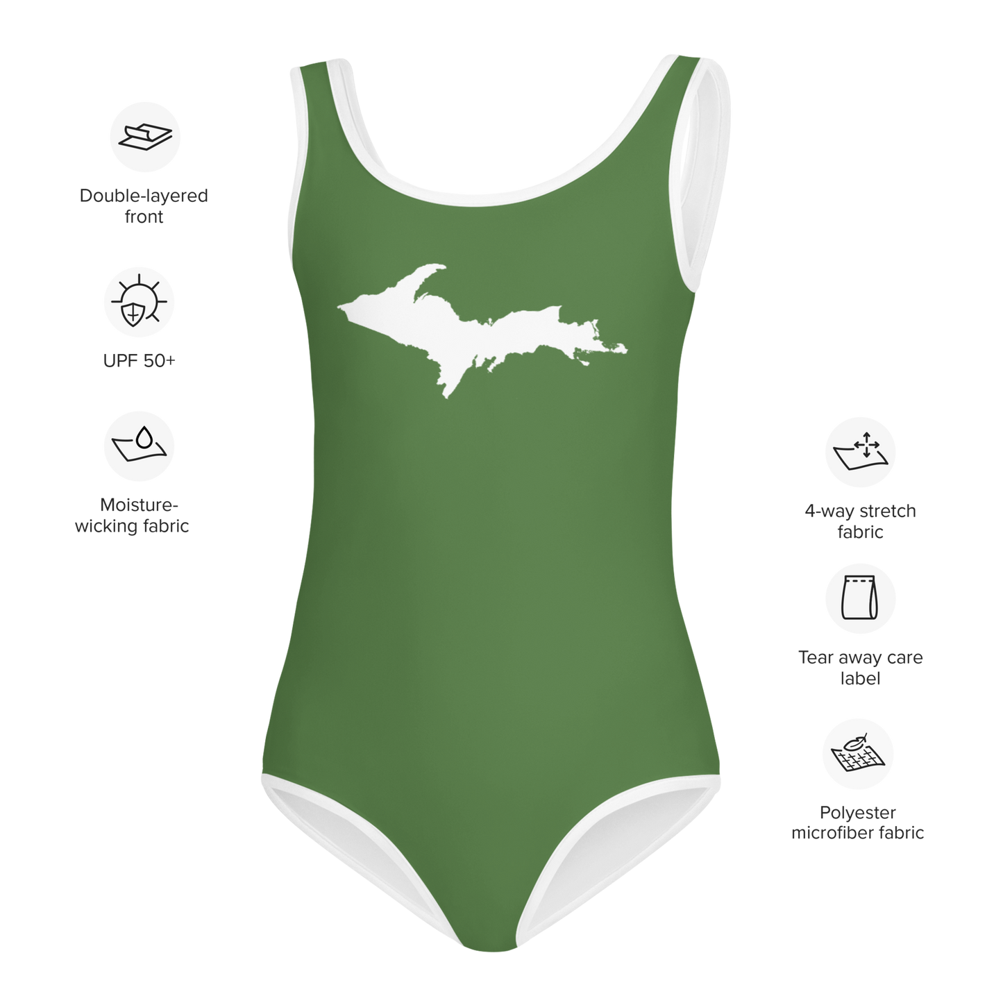 Michigan Upper Peninsula Toddler Swimsuit (w/ UP Outline) | Pine Green