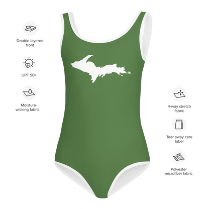 Michigan Upper Peninsula Toddler Swimsuit (w/ UP Outline) | Pine Green