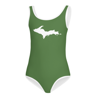 Michigan Upper Peninsula Toddler Swimsuit (w/ UP Outline) | Pine Green