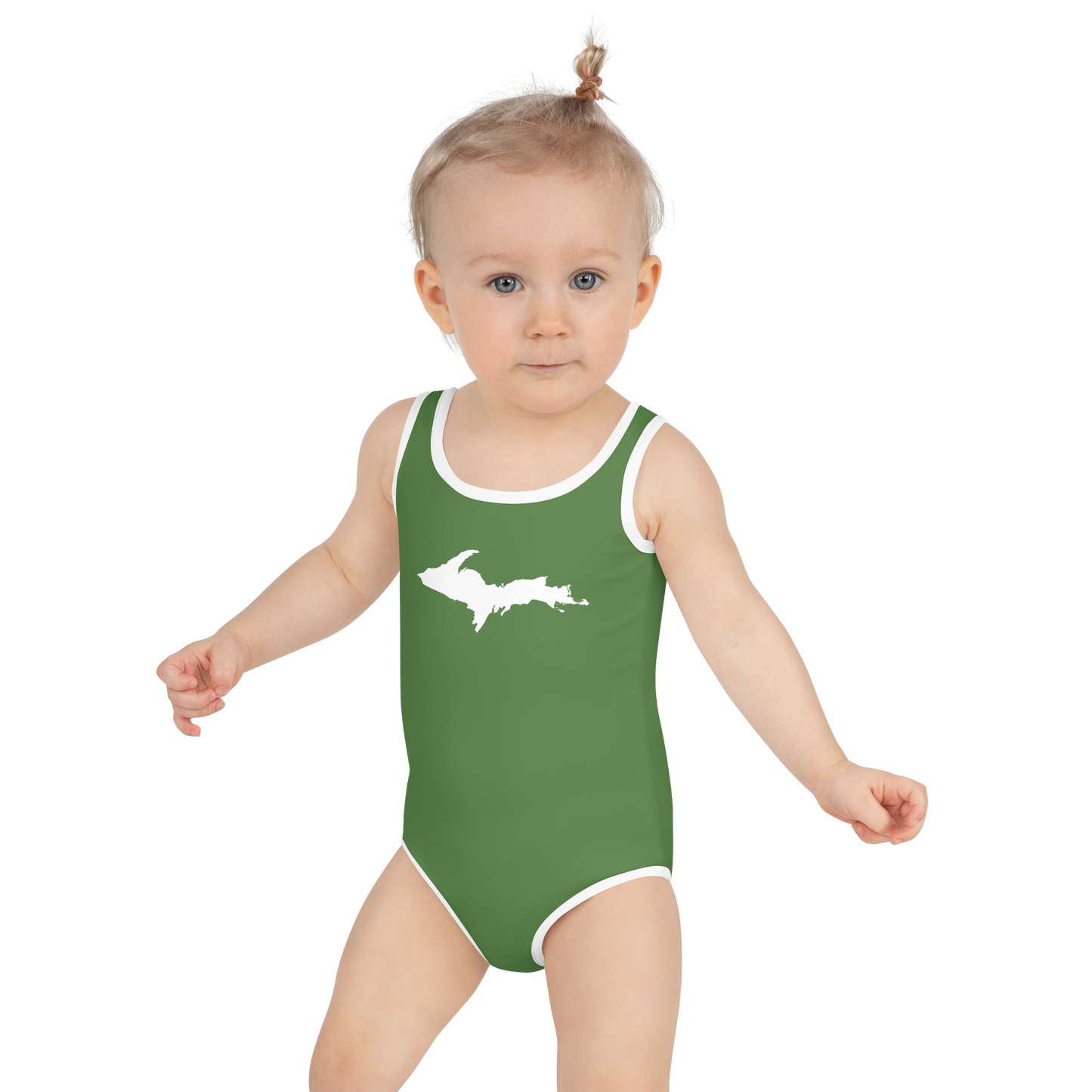 Michigan Upper Peninsula Toddler Swimsuit (w/ UP Outline) | Pine Green