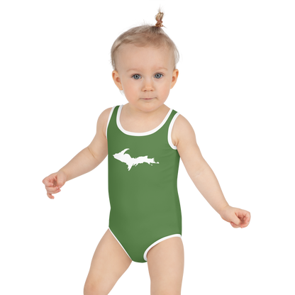 Michigan Upper Peninsula Toddler Swimsuit (w/ UP Outline) | Pine Green