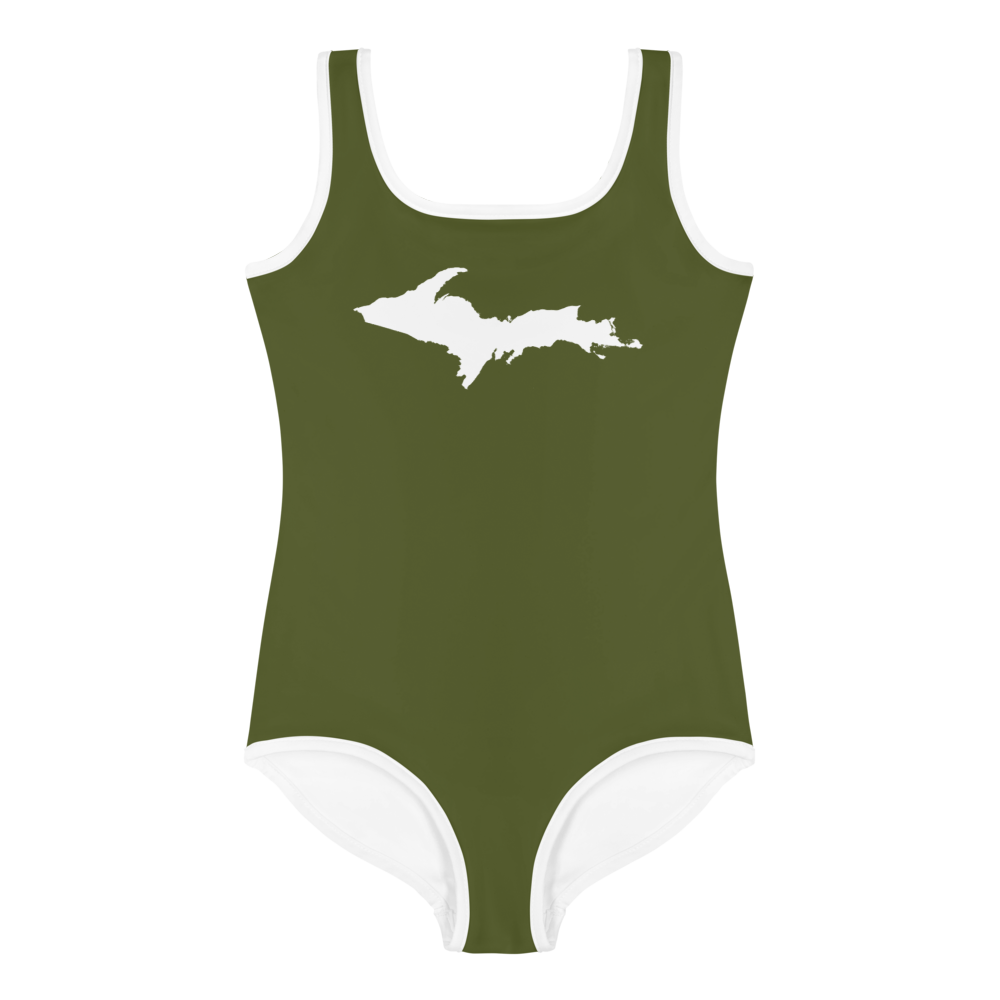 Michigan Upper Peninsula Toddler Swimsuit (w/ UP Outline) | Army Green