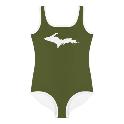 Michigan Upper Peninsula Toddler Swimsuit (w/ UP Outline) | Army Green