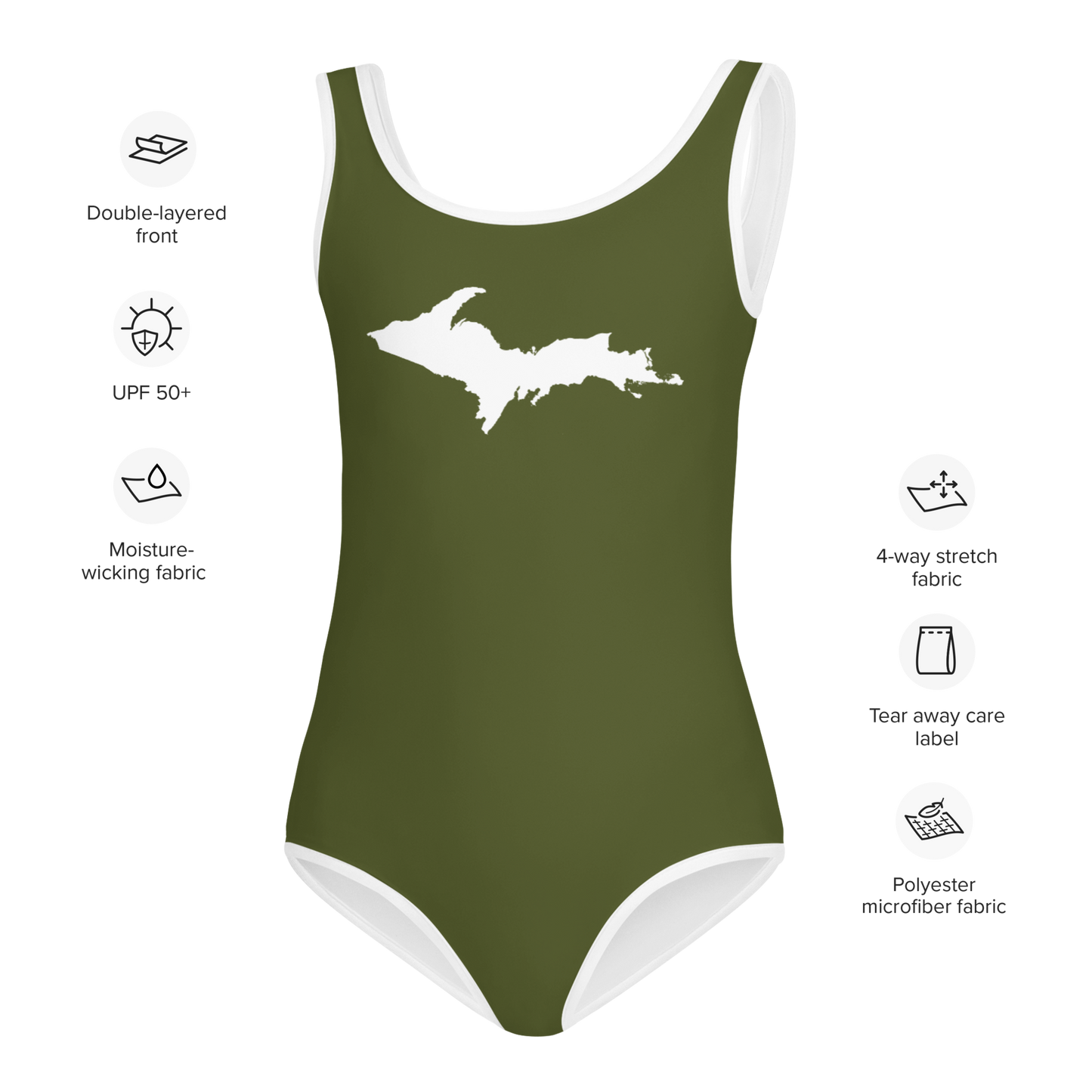 Michigan Upper Peninsula Toddler Swimsuit (w/ UP Outline) | Army Green