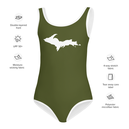 Michigan Upper Peninsula Toddler Swimsuit (w/ UP Outline) | Army Green