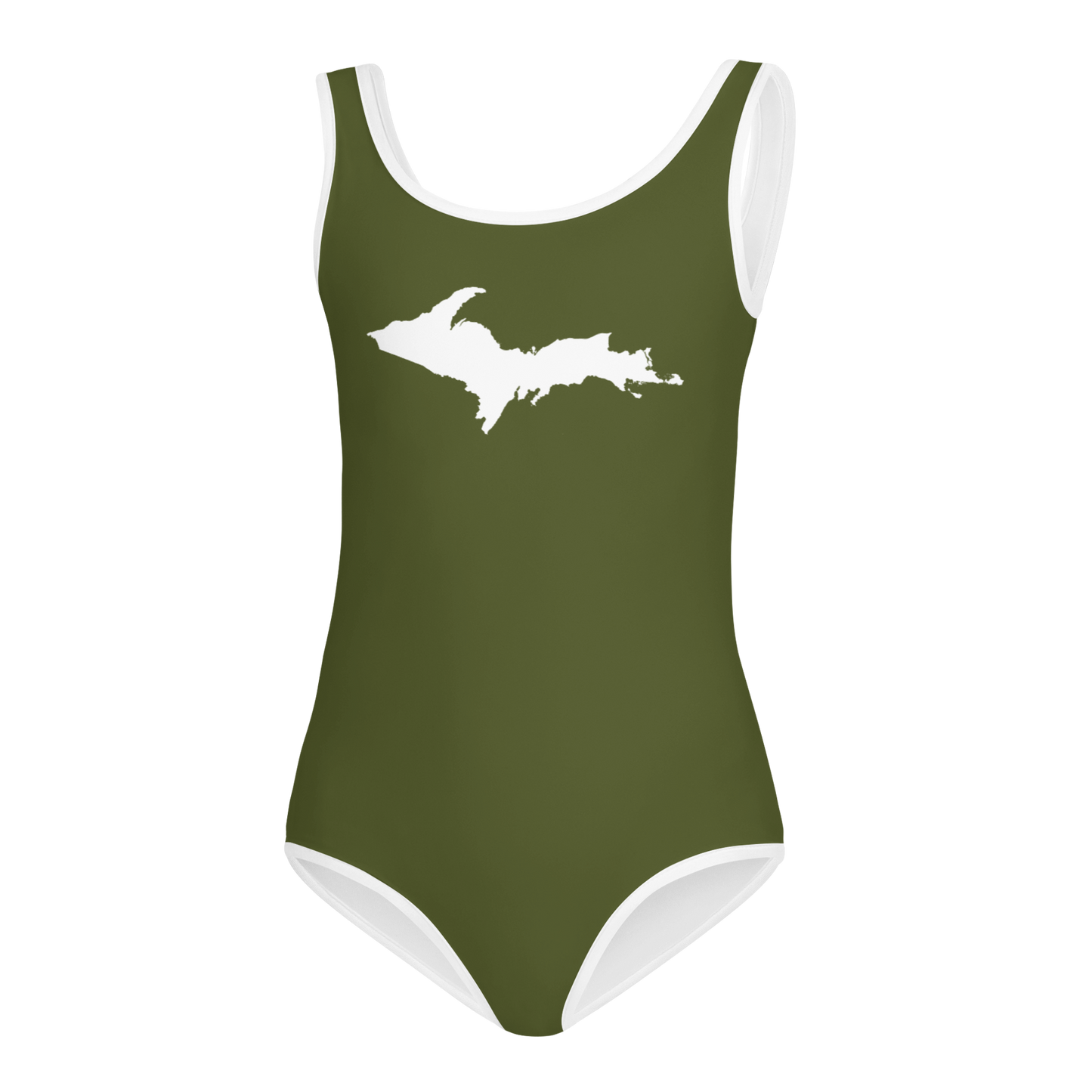 Michigan Upper Peninsula Toddler Swimsuit (w/ UP Outline) | Army Green