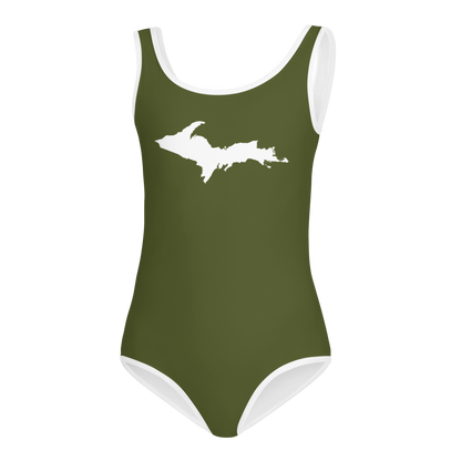 Michigan Upper Peninsula Toddler Swimsuit (w/ UP Outline) | Army Green