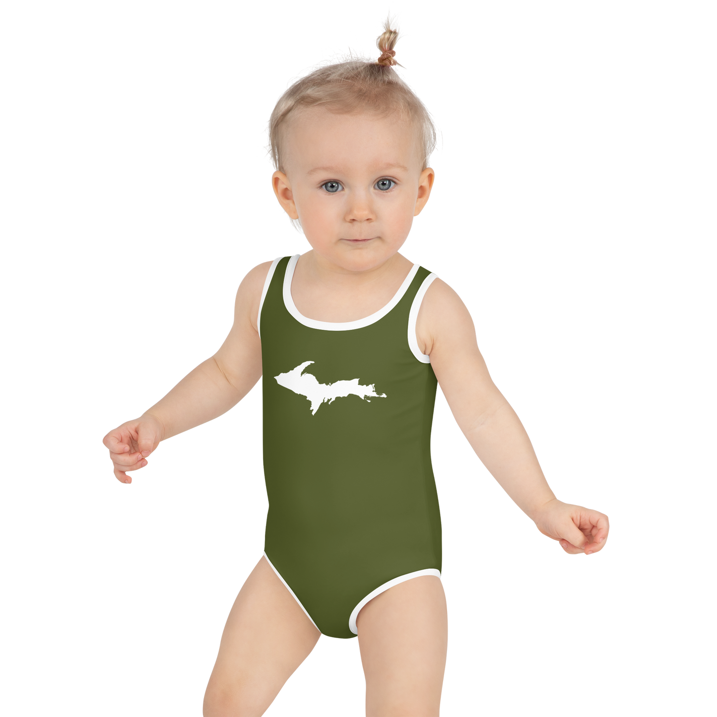 Michigan Upper Peninsula Toddler Swimsuit (w/ UP Outline) | Army Green