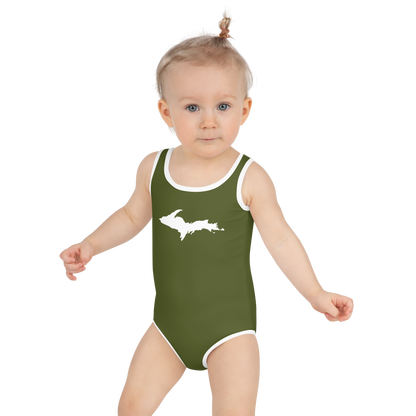 Michigan Upper Peninsula Toddler Swimsuit (w/ UP Outline) | Army Green