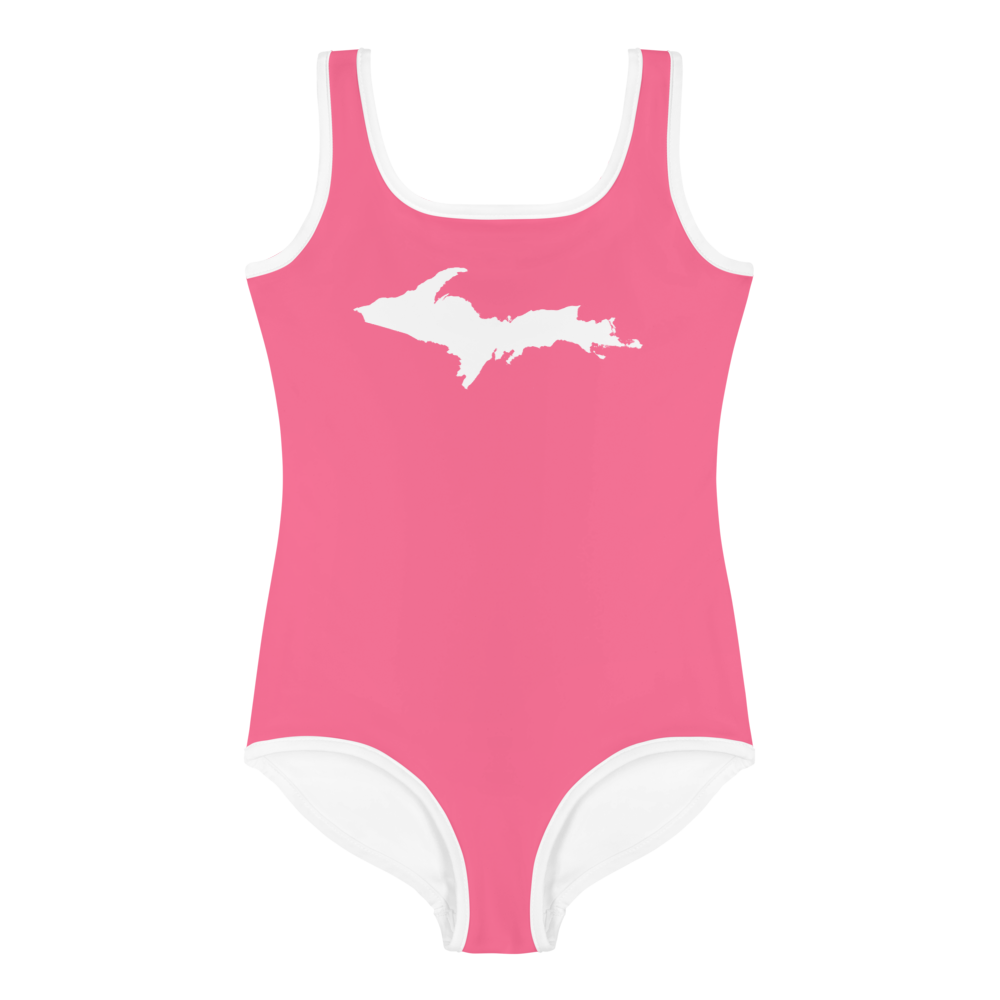 Michigan Upper Peninsula Toddler Swimsuit (w/ UP Outline) | Rhodochrosite Pink