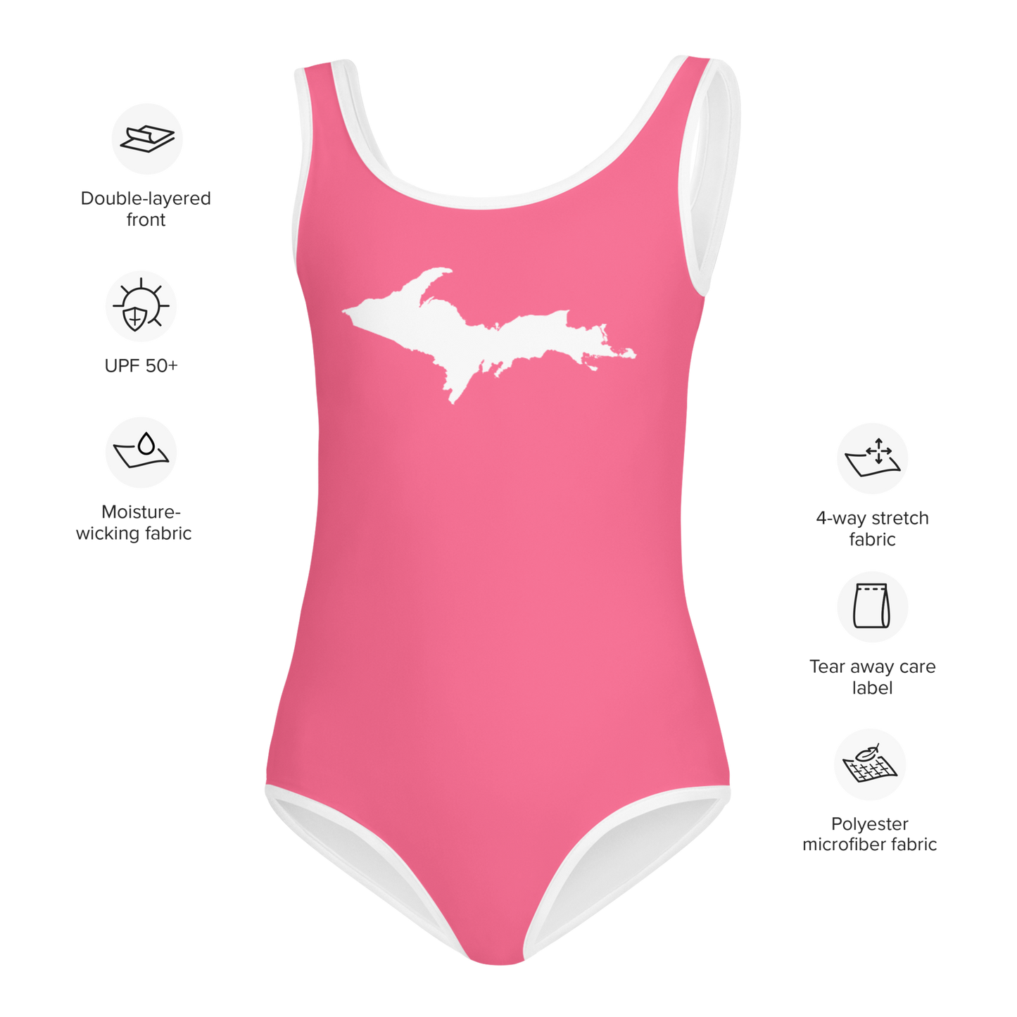 Michigan Upper Peninsula Toddler Swimsuit (w/ UP Outline) | Rhodochrosite Pink