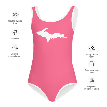 Michigan Upper Peninsula Toddler Swimsuit (w/ UP Outline) | Rhodochrosite Pink