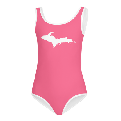 Michigan Upper Peninsula Toddler Swimsuit (w/ UP Outline) | Rhodochrosite Pink