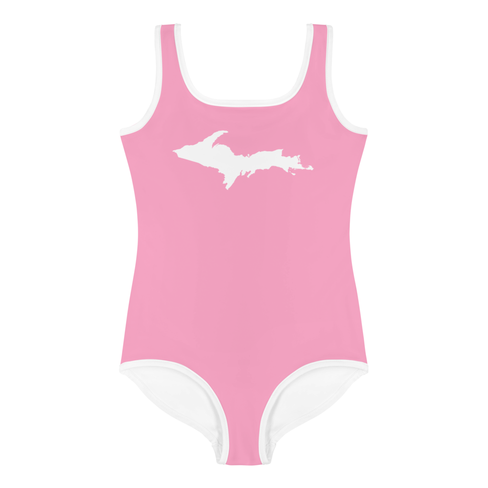 Michigan Upper Peninsula Toddler Swimsuit (w/ UP Outline) | '67 Caddie Pink