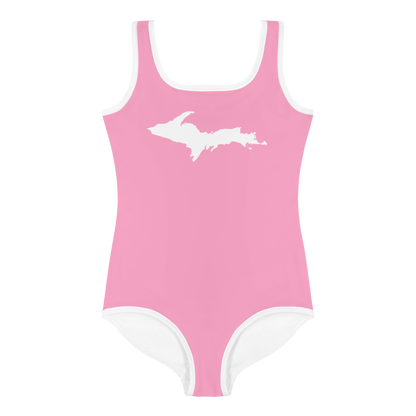 Michigan Upper Peninsula Toddler Swimsuit (w/ UP Outline) | '67 Caddie Pink