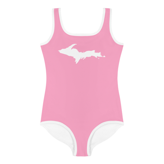 Michigan Upper Peninsula Toddler Swimsuit (w/ UP Outline) | '67 Caddie Pink