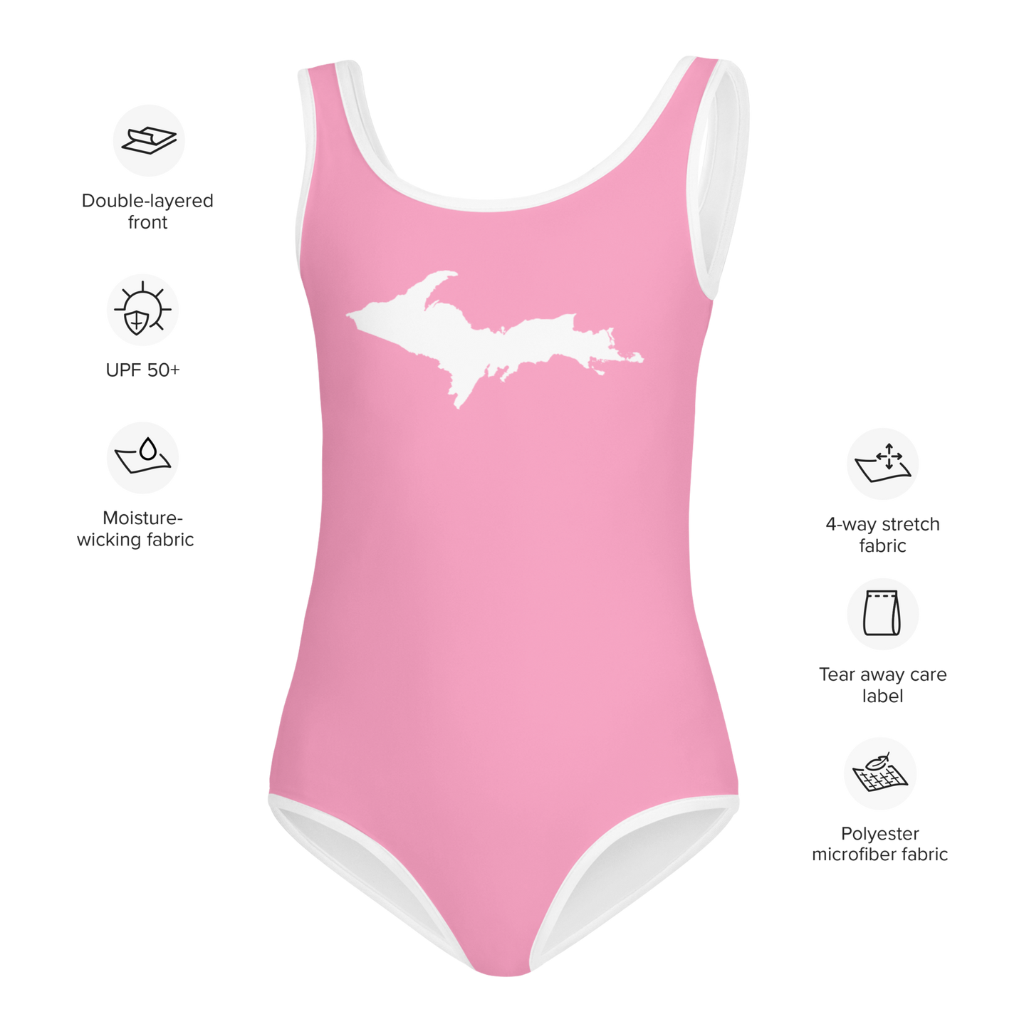 Michigan Upper Peninsula Toddler Swimsuit (w/ UP Outline) | '67 Caddie Pink