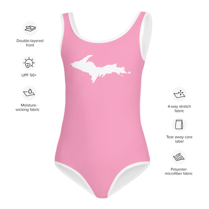 Michigan Upper Peninsula Toddler Swimsuit (w/ UP Outline) | '67 Caddie Pink