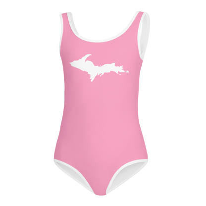 Michigan Upper Peninsula Toddler Swimsuit (w/ UP Outline) | '67 Caddie Pink