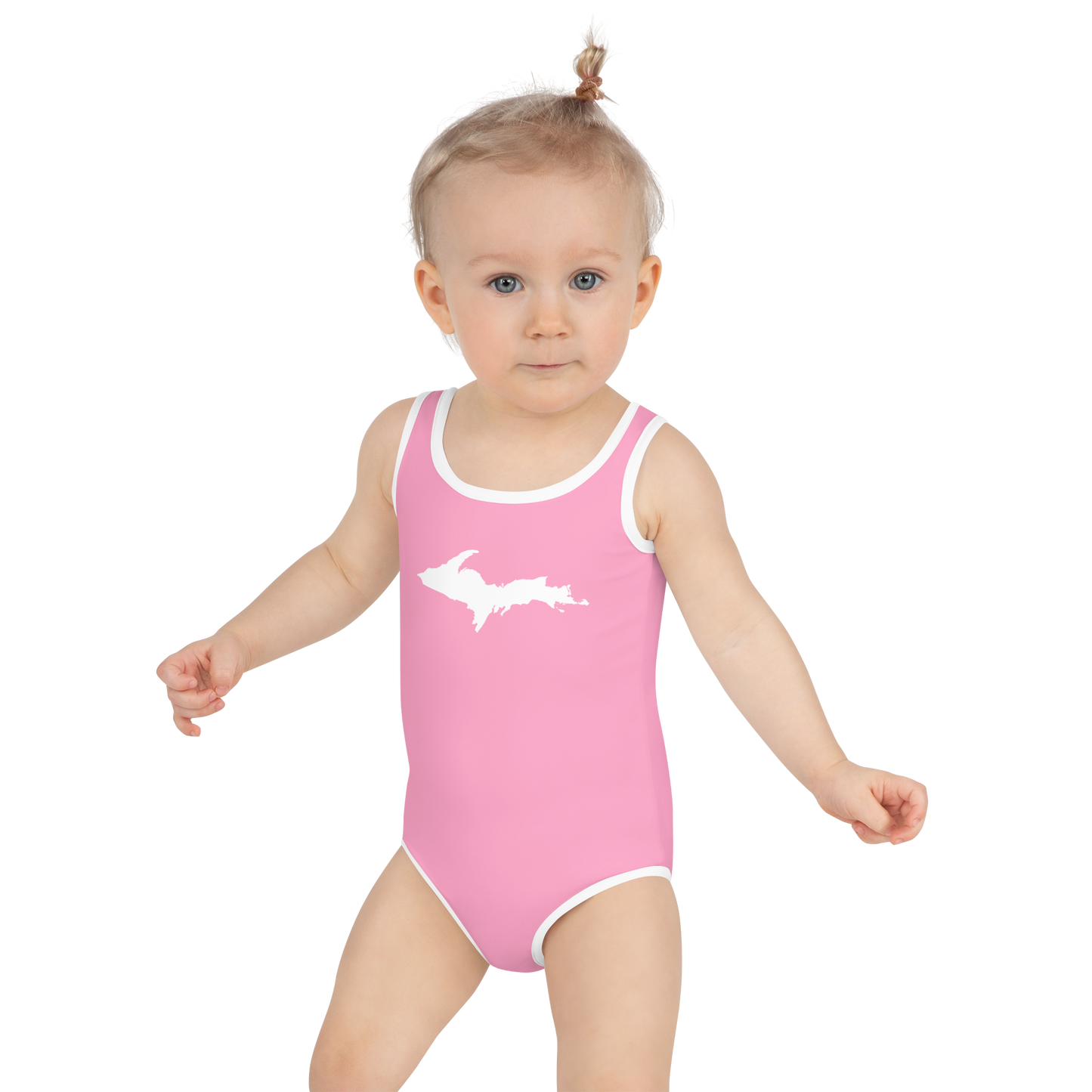 Michigan Upper Peninsula Toddler Swimsuit (w/ UP Outline) | '67 Caddie Pink