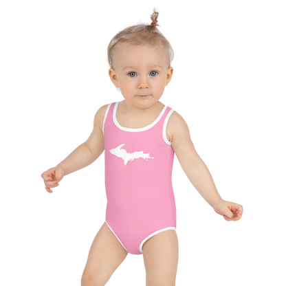 Michigan Upper Peninsula Toddler Swimsuit (w/ UP Outline) | '67 Caddie Pink