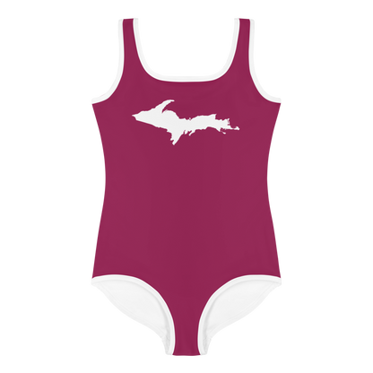 Michigan Upper Peninsula Toddler Swimsuit (w/ UP Outline) | Ruby Red