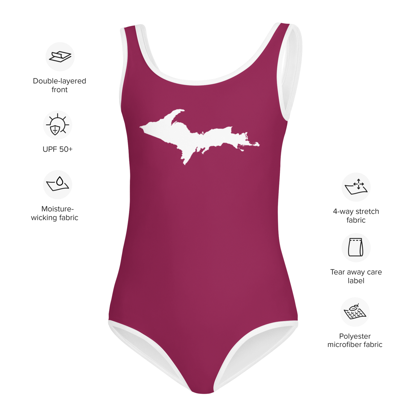 Michigan Upper Peninsula Toddler Swimsuit (w/ UP Outline) | Ruby Red