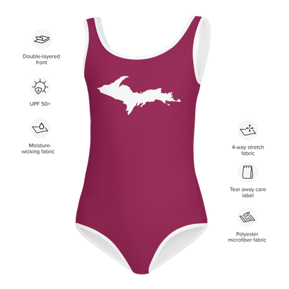 Michigan Upper Peninsula Toddler Swimsuit (w/ UP Outline) | Ruby Red