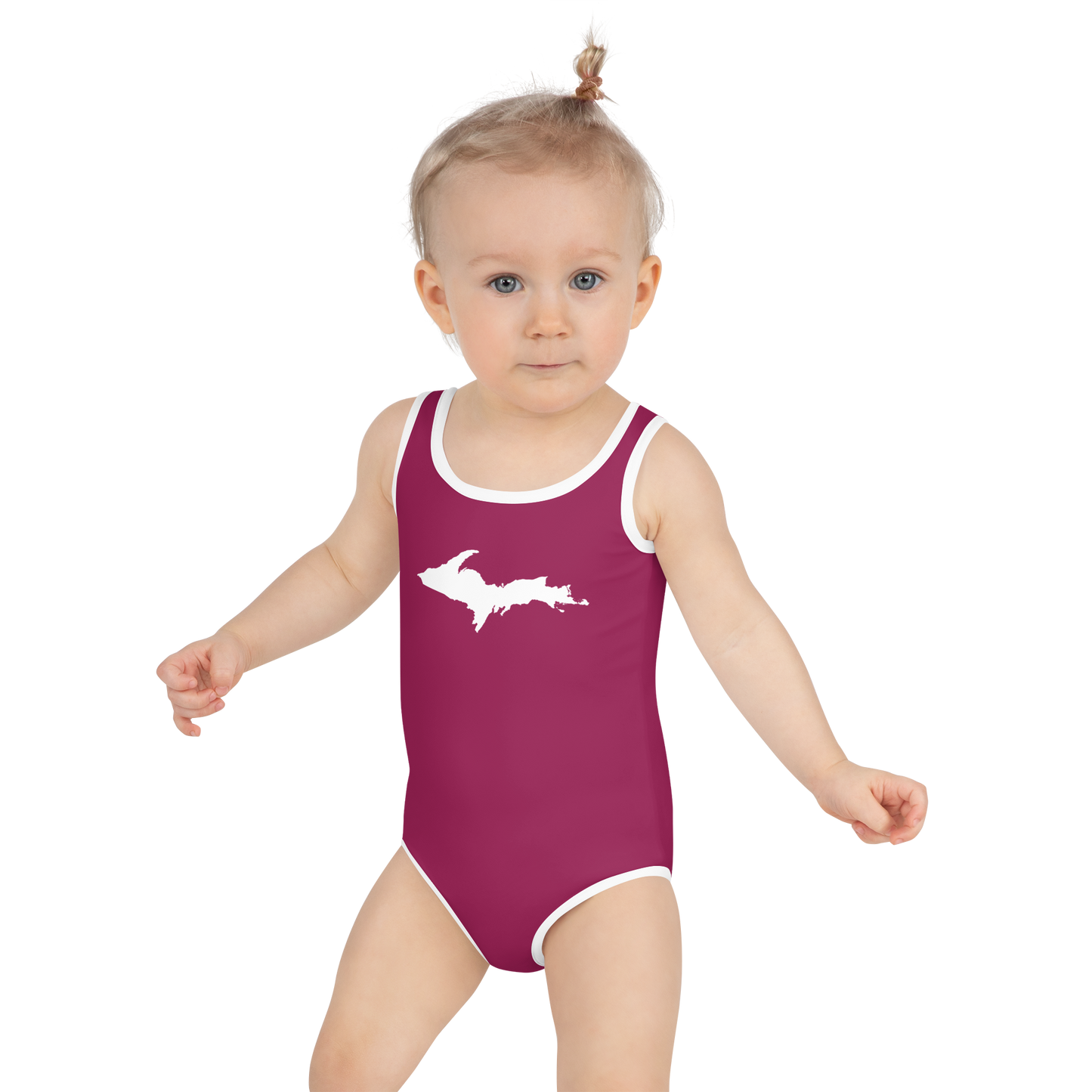 Michigan Upper Peninsula Toddler Swimsuit (w/ UP Outline) | Ruby Red