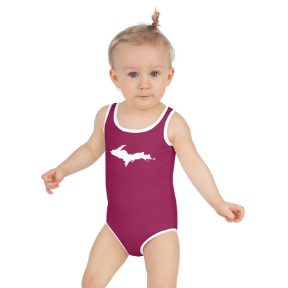 Michigan Upper Peninsula Toddler Swimsuit (w/ UP Outline) | Ruby Red